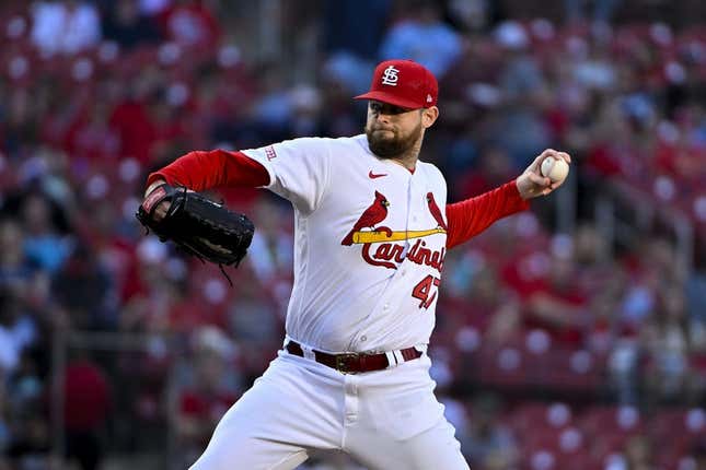 May 16, 2023; St. Louis, Missouri, USA;  St. Louis Cardinals starting pitcher Jordan Montgomery (47) pitches against the Milwaukee Brewers during the first inning at Busch Stadium.