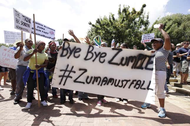 Protesters demonstrating against President Jacob Zuma in Cape town in December.