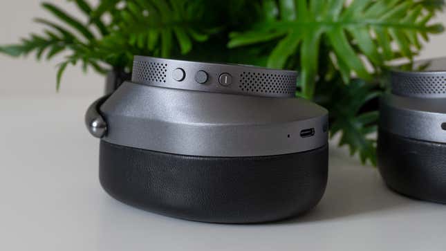 A close-up of the Master & Dynamic MW75's right ear cup.