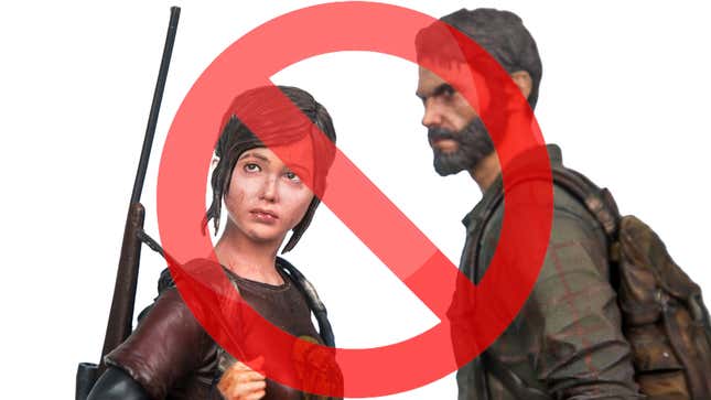 An image shows a Last of Us statue from Gaming Heads with a cancel symbol above it. 
