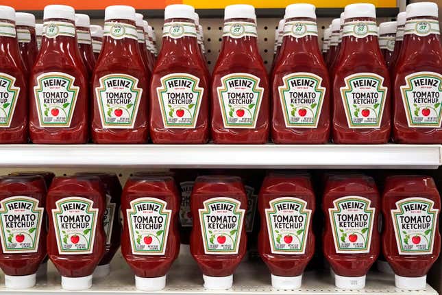 File - Heinz tomato ketchup is displayed in a Target store in Upper Saint Clair, Pa., on Friday, July 7, 2023. On Thursday, the Labor Department releases the producer price index for August, an indicator of inflation at the wholesale level. (AP Photo/Gene J. Puskar, File)
