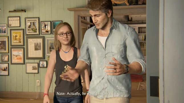 Nathan Drake tells his daughter about his adventures. 