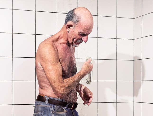 Image for article titled Eastern European Man In Gym Locker Room Showering With Jeans On