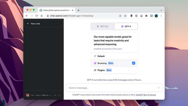 Screenshot of ChatGPT 4 settings menu