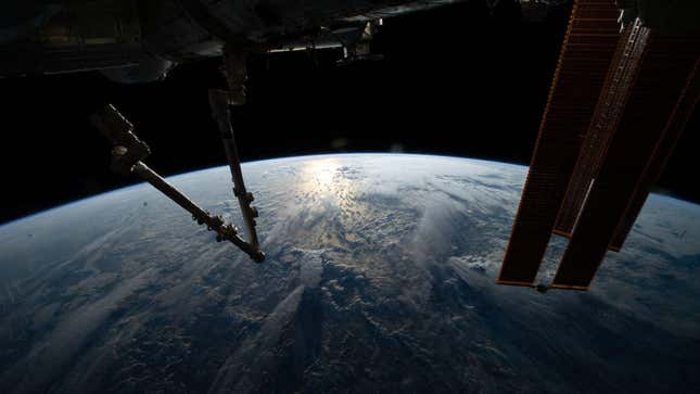 The Sun’s glint beams off the Indian Ocean, as seen from the ISS.