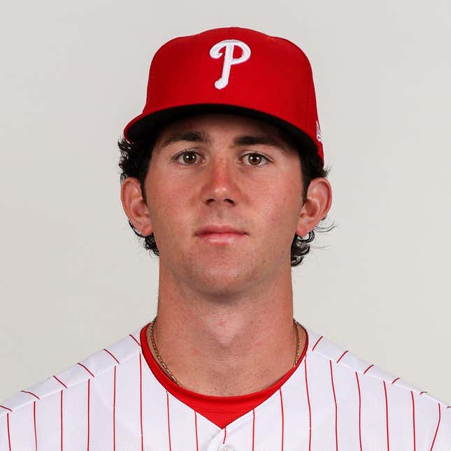 Feb 23, 2023; Clearwater, FL, USA; Philadelphia Phillies pitcher Andrew Painter (76) during photo day at BayCare Ballpark.