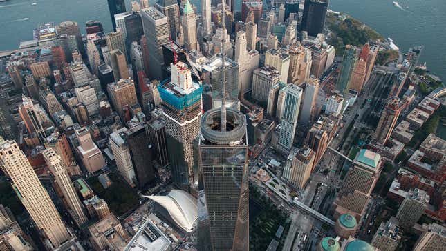 An aerial view One World Trade Center in Lower Manhattan.