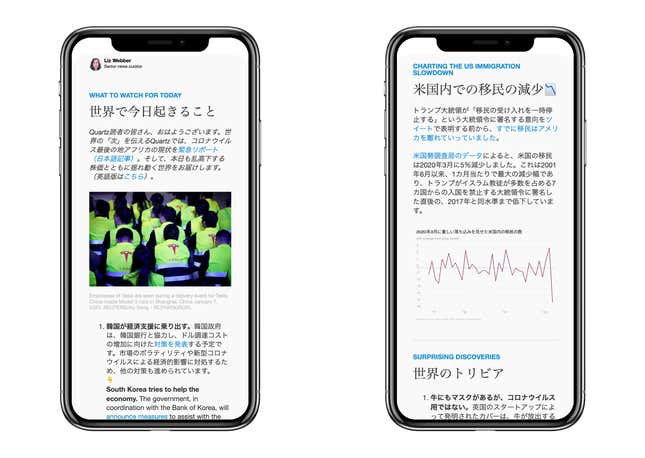 毎朝のDaily BriefにはQuartzが誇るチャートも含まれています