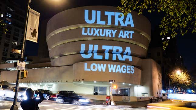 Image for article titled “You broke trust”: Activists are shaming the Guggenheim on its own facade