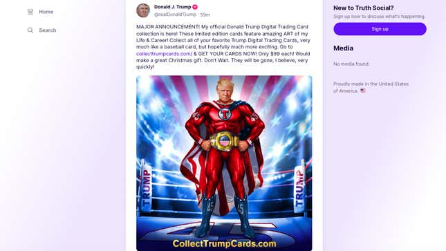 Image for article titled The Former President Is Hawking &#39;Digital Trading Cards&#39; of Himself as a Superhero for $99 Each