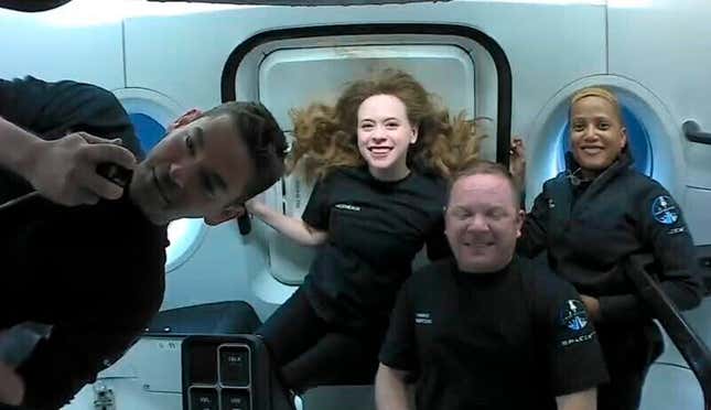 The Inspiration4 crew aboard the Resilience Crew Dragon capsule. 