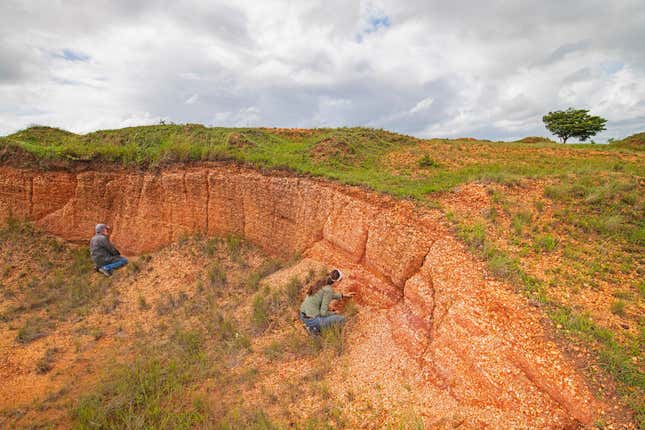 Researchers Exequiel Ezcurra (UC Riverside) and Paula Ezcurra (Climate Science Alliance) explore the exposed quarries in the lands surrounding the San Pedro Mártir River in Tabasco, Mexico, to better understand the geologic history of this region