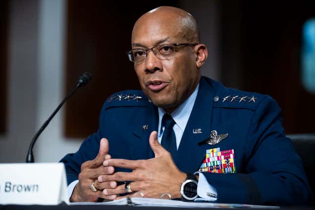 UNITED STATES - MAY 3: Air Force Chief of Staff Gen. Charles Q. Brown testifies during the Senate Armed Services Committee hearing on the Department of the Air Force in review of the Defense Authorization Request for FY2023 and the Future Years Defense Program, in Dirksen Building on Tuesday, May 3, 2022. 