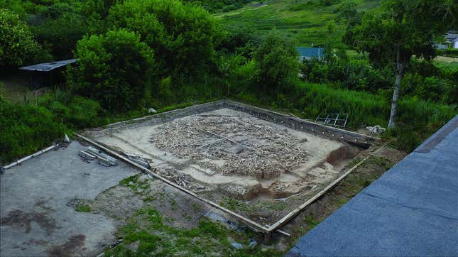 The newly discovered mammoth bone structure at the Kostenki 11 site in Russia.