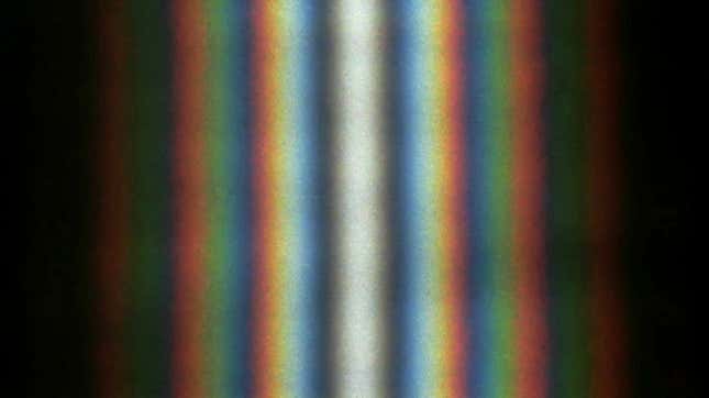 A double-slit diffraction pattern produced by sunlight.