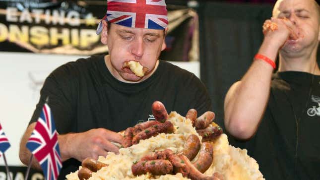 Image for article titled Nation’s Loyalists Compete In Annual Nigel’s Bangers And Mash Eating Contest