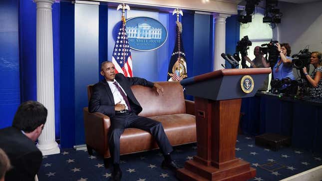 Image for article titled Bloated Obama Delivers Press Conference From Couch Behind Podium