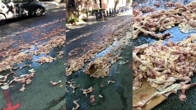 Image for article titled Massive Chicken Spill Turns Idyllic Brooklyn Street Into Grisly River Of Carnage