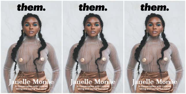 Image for article titled &#39;To Be Young, Queer, and Black&#39;: Janelle Monae Gets Revealing with Lizzo for Them.