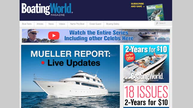Image for article titled ‘Boating World Magazine’ Giving Live Updates As Its Team Of Reporters Reads All Of Mueller Report