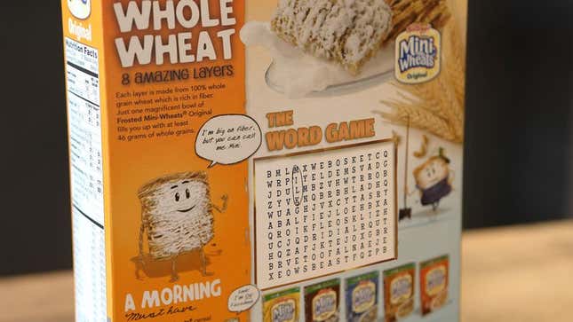Image for article titled Word Search On Box Of Frosted Mini-Wheats Fucking Impossible