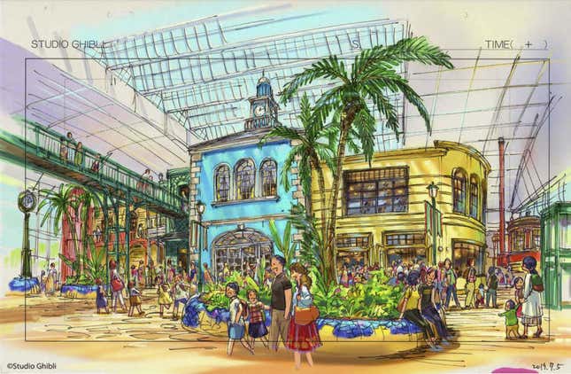 Imagen para el artículo titulado Vas a empezar a ahorrar cuando veas los bocetos del nuevo parque temático de Studio Ghibli en Japón