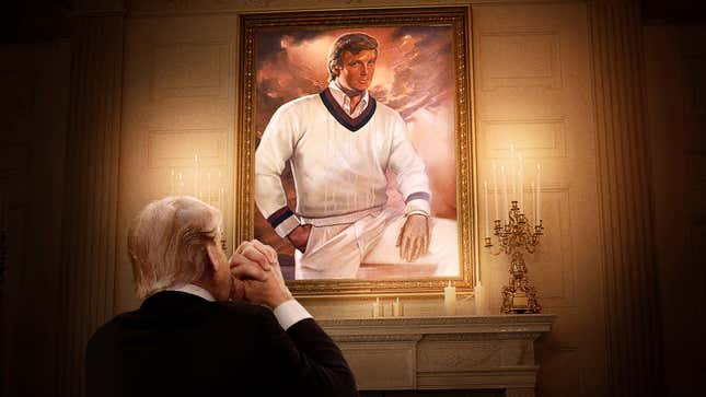 Image for article titled ‘Please Guide Me In My Darkest Hour Lord,’ Prays Trump Kneeling Before Portrait Of Himself