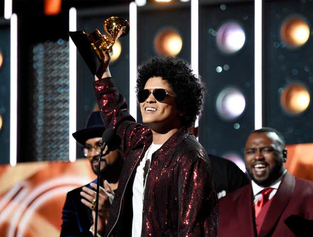 Image for article titled Bruno Mars Takes Home Coveted ‘Least Threatening Artist’ Award At 2018 Grammys
