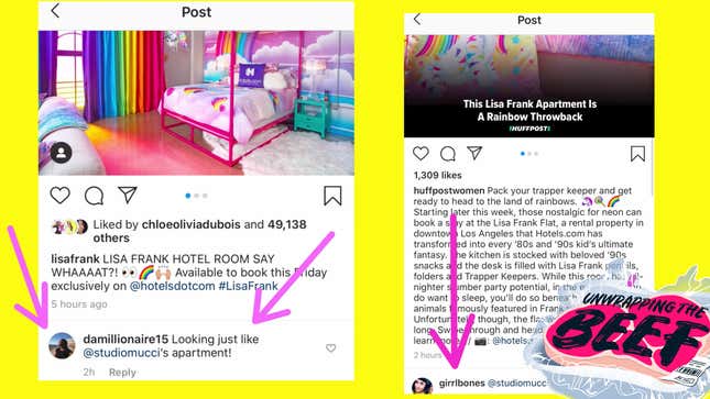Image for article titled An Influencer Claims She Is Being Evicted Because the Lisa Frank Flat Copied Her Apartment Design