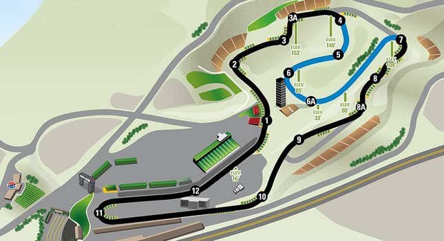 The carousel turn (blue) compared to the former NASCAR layout (light gray) at Sonoma.