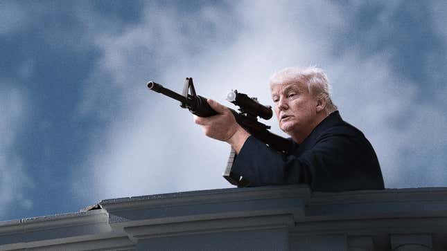 Image for article titled ‘Look, He Came After All!’ Says Inauguration Guest Spotting Trump Crouching With Rifle On Nearby Roof