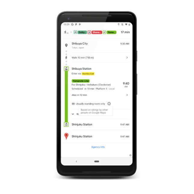 Imagen para el artículo titulado Google Maps te dirá a partir de ahora cómo de llenos van los buses, el metro y los trenes de tu ciudad