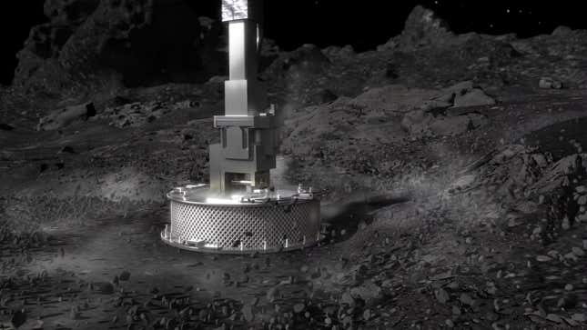 Concept image showing the OSIRIS-REx sampler head on the surface of Bennu.