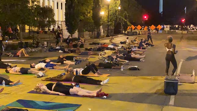 Protestors at Black Lives Matter Plaza in Washington, D.C., just steps from the White House, take part in what has become needed therapy due to the violence they’ve experienced at the hands of the D.C. police.