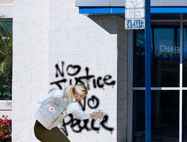 Image for article titled Community Of Losers Comes Together To Clean Graffiti Off Multinational Banking Conglomerate