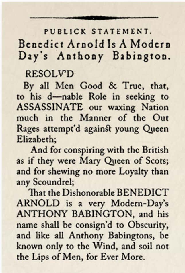 Image for article titled Historical Archives: Benedict Arnold Is A Modern Day&#39;s Anthony Babington