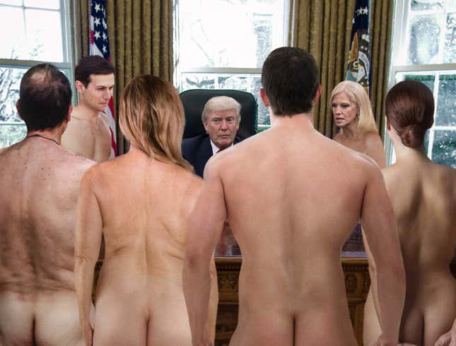 Image for article titled Nude Aides Huddled Around Trump Assure Him No One Wearing Wire