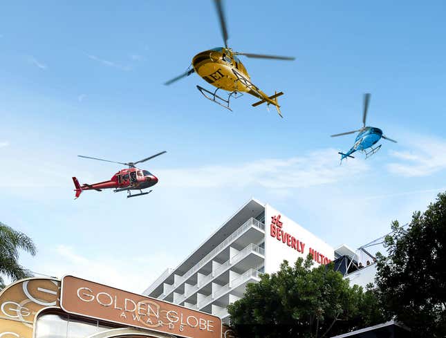 Image for article titled ET, Access Hollywood, TMZ Choppers Hovering Above Scene Of Gruesome Red Carpet Dress
