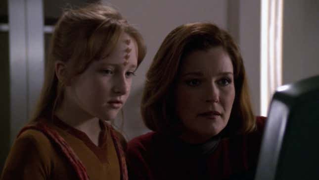 Captain Janeway and her most important crewmember aboard the U.S.S. Voyager.