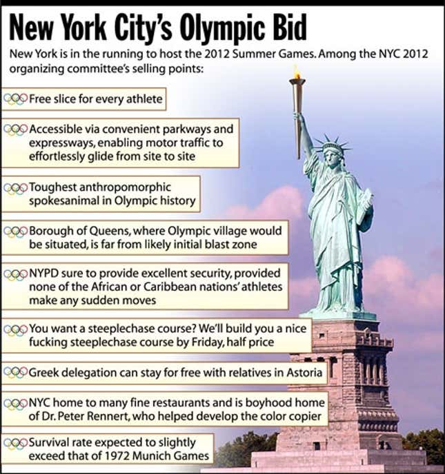 New York is inthe running to host the 2012 Summer Games.
