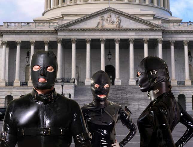 Image for article titled Dozens Of Black-Rubber-Clad Masochists Line Up Outside Capitol For Paul Ryan&#39;s Job
