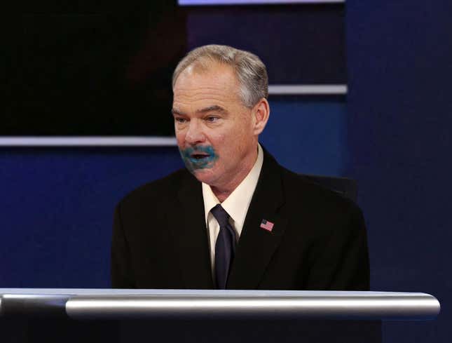 Image for article titled Tim Kaine Clearly Ate Rocket Pop During Pence’s Rebuttal