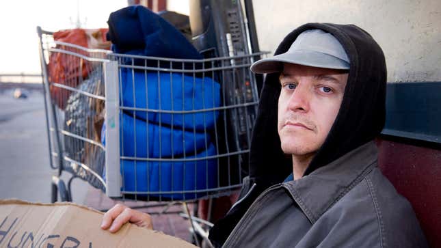 Image for article titled Panhandler Really Appreciates It When People Make A Big Show Out Of Patting All Their Pockets