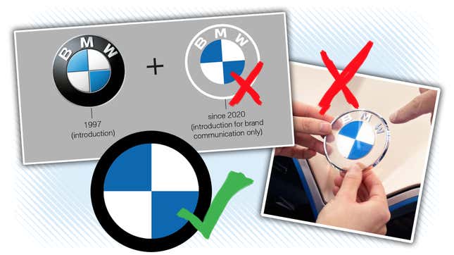 Imagen para el artículo titulado Así es como BMW arruinó su rediseño del logotipo (y cómo podría solucionarlo)
