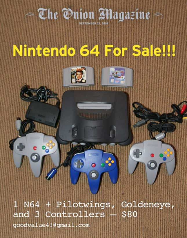 Image for article titled N64 For Sale!!!
