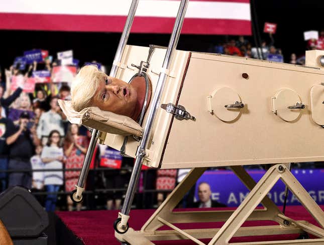 Image for article titled Trump Declares He’s Healthier Than Ever While Addressing Rally Crowd From Iron Lung