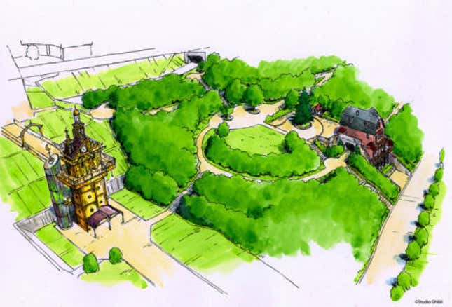 Imagen para el artículo titulado Vas a empezar a ahorrar cuando veas los bocetos del nuevo parque temático de Studio Ghibli en Japón