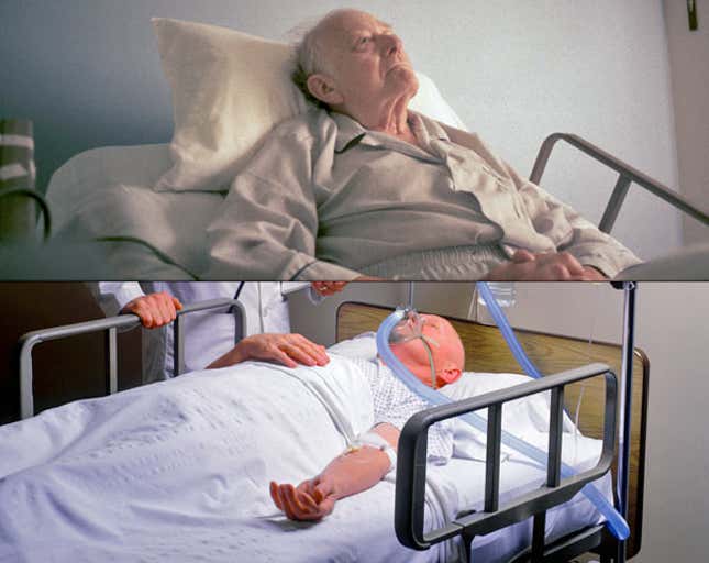 Hospital officials cited the similar-looking liver spots, blue cataract-laden eyes, and double-bypass scars in mixing up the elderly Crowley (top) and Kaminski (top).