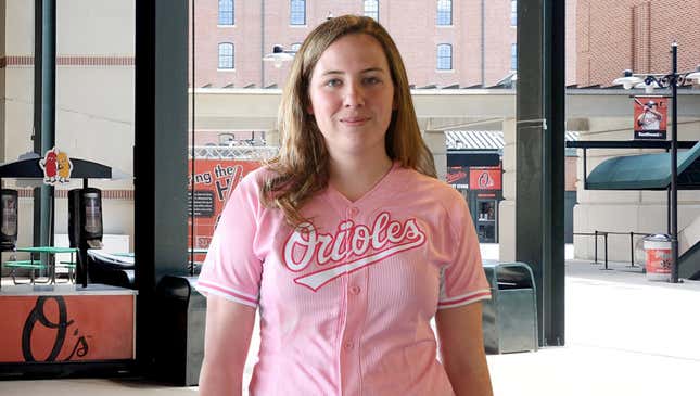 Image for article titled Pink Jersey Proves That Woman Is Sports Fan, Yet Also Retains A Certain Femininity