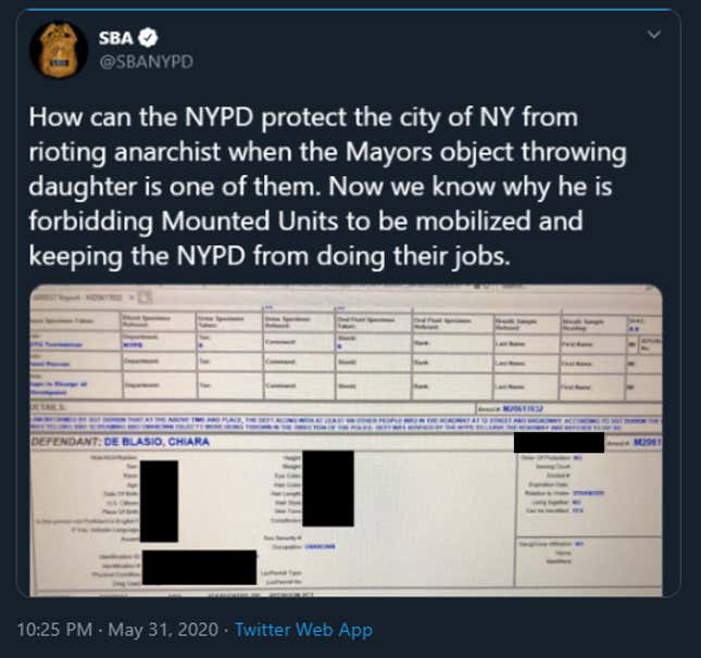 Image for article titled NYPD Union Doxes Mayor's Daughter on Twitter